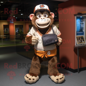 Rust Chimpanzee mascot costume character dressed with a Baseball Tee and Wallets