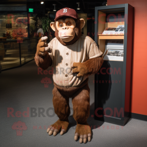 Rust Chimpanzee mascot costume character dressed with a Baseball Tee and Wallets