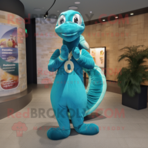 Cyan Snake mascot costume character dressed with a Long Sleeve Tee and Pocket squares