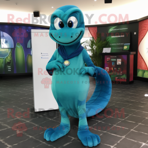 Cyan Snake mascot costume character dressed with a Long Sleeve Tee and Pocket squares