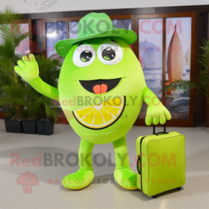 Lime Green Grapefruit mascot costume character dressed with a One-Piece Swimsuit and Wallets