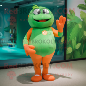 Green Orange mascot costume character dressed with a Swimwear and Gloves