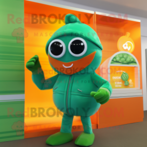 Green Orange mascot costume character dressed with a Swimwear and Gloves