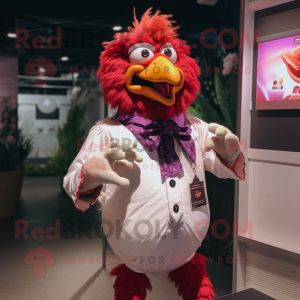 Magenta Fried Chicken mascot costume character dressed with a Poplin Shirt and Bracelets