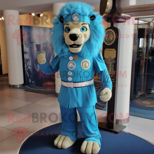 Cyan Lion maskot kostume...