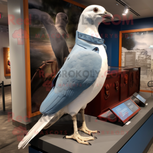 White Passenger Pigeon mascot costume character dressed with a Jeans and Shawl pins
