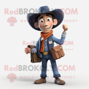 Navy Cowboy mascot costume character dressed with a Cardigan and Wallets