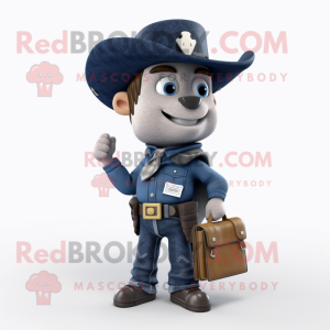 Navy Cowboy mascot costume character dressed with a Cardigan and Wallets