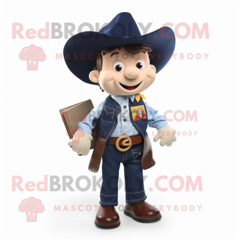 Navy Cowboy mascot costume character dressed with a Cardigan and Wallets