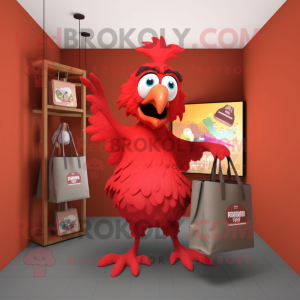 Red Harpy mascot costume character dressed with a Tank Top and Tote bags