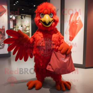 Red Harpy mascot costume character dressed with a Tank Top and Tote bags