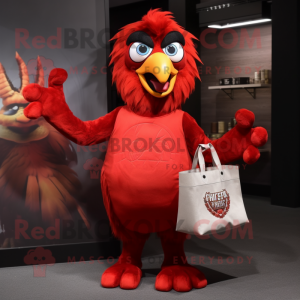 Red Harpy mascot costume character dressed with a Tank Top and Tote bags