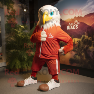 Red Haast'S Eagle mascot costume character dressed with a Joggers and Shoe laces