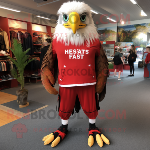 Red Haast'S Eagle mascot costume character dressed with a Joggers and Shoe laces