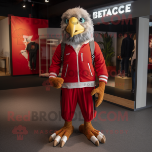 Red Haast'S Eagle mascot costume character dressed with a Joggers and Shoe laces