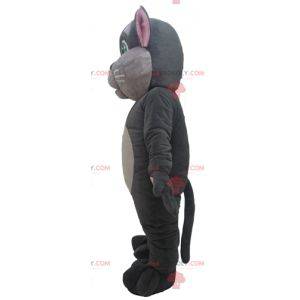 Grande mascote gato cinza e rosa com olhos verdes -