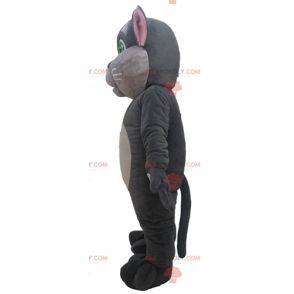Stor grå og lyserød kattemaskot med grønne øjne - Redbrokoly.com