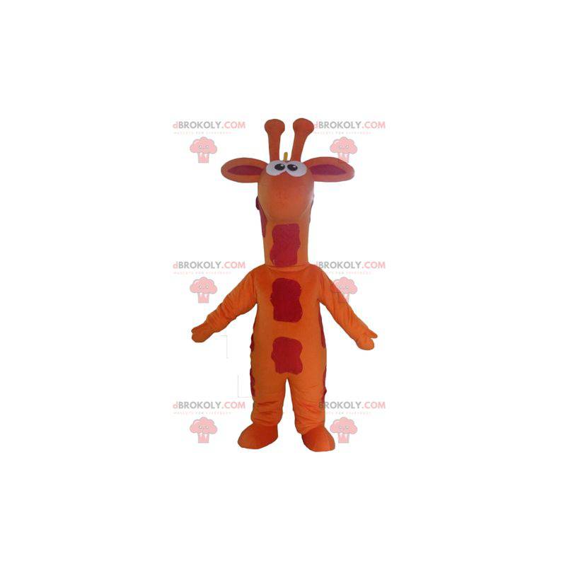 Mascote gigante girafa laranja vermelha e amarela -