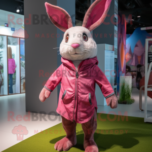 Magenta Wild Rabbit mascot costume character dressed with a Denim Shorts and Scarves