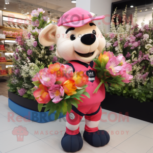 Pink Bouquet Of Flowers mascot costume character dressed with a Rugby Shirt and Bracelets