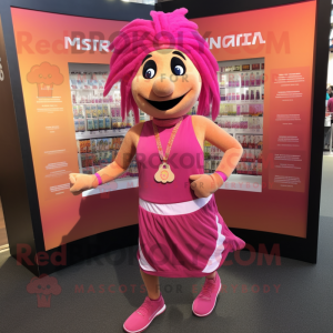 Pink Tikka Masala mascot costume character dressed with a Running Shorts and Necklaces