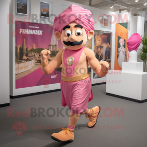 Pink Tikka Masala mascot costume character dressed with a Running Shorts and Necklaces