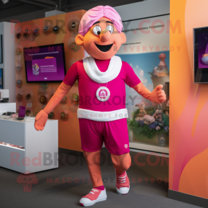 Pink Tikka Masala mascot costume character dressed with a Running Shorts and Necklaces