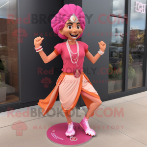 Pink Tikka Masala mascot costume character dressed with a Running Shorts and Necklaces
