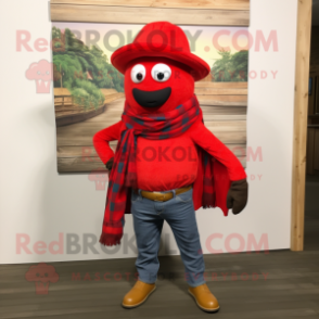 Red Pepper mascot costume character dressed with a Flannel Shirt and Scarf clips