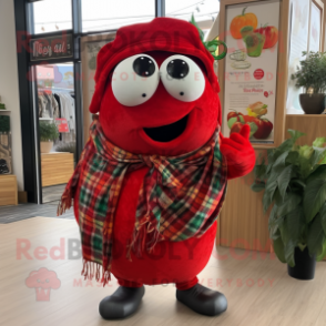 Red Pepper mascot costume character dressed with a Flannel Shirt and Scarf clips