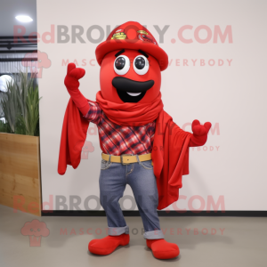 Red Pepper mascot costume character dressed with a Flannel Shirt and Scarf clips