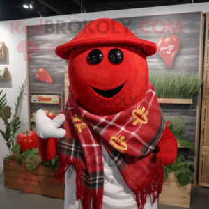 Red Pepper mascot costume character dressed with a Flannel Shirt and Scarf clips