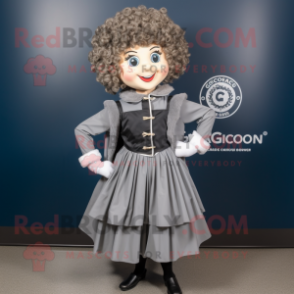 Gray Irish Dancer mascot costume character dressed with a Raincoat and Shawl pins