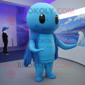 Blue Blue Whale mascot costume character dressed with a Long Sleeve Tee and Bracelets