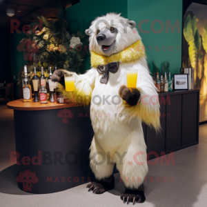 Cream Sloth Bear mascot costume character dressed with a Cocktail Dress and Cummerbunds