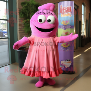 Pink Jambalaya mascot costume character dressed with a A-Line Dress and Wraps