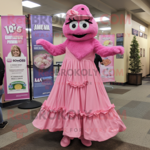 Pink Jambalaya mascot costume character dressed with a A-Line Dress and Wraps