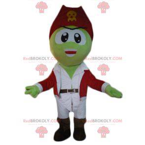 Green pirate mascot in white and red outfit - Redbrokoly.com
