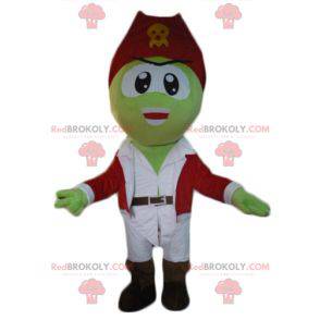 Mascotte de pirate vert en tenue blanche et rouge -