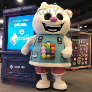 Cream Gumball Machine mascot costume character dressed with a Cargo Shorts and Digital watches