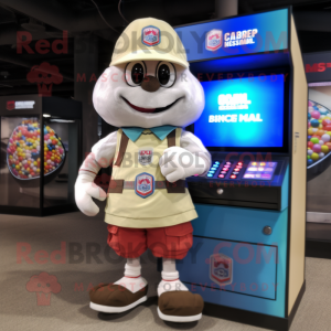 Cream Gumball Machine mascot costume character dressed with a Cargo Shorts and Digital watches