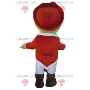 Mascotte de pirate vert en tenue blanche et rouge -