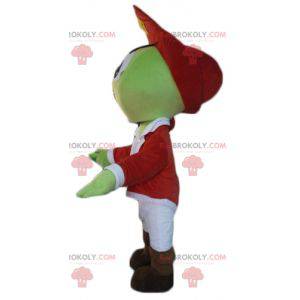 Zielona maskotka pirat w białym i czerwonym stroju -