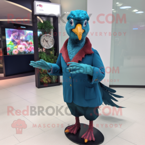 Teal Pheasant mascot costume character dressed with a A-Line Dress and Digital watches