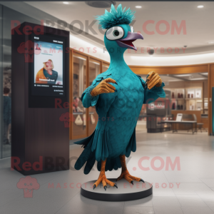 Teal Pheasant mascot costume character dressed with a A-Line Dress and Digital watches