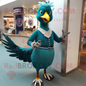 Teal Pheasant mascot costume character dressed with a A-Line Dress and Digital watches