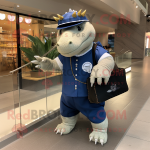 Navy Ankylosaurus mascot costume character dressed with a Long Sleeve Tee and Messenger bags