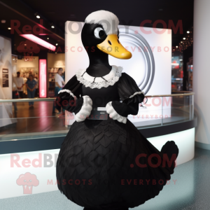 Black Swans mascot costume character dressed with a Dress and Watches