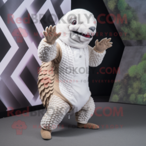 White Pangolin mascot costume character dressed with a Bodysuit and Cummerbunds