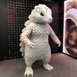 White Pangolin mascot costume character dressed with a Bodysuit and Cummerbunds